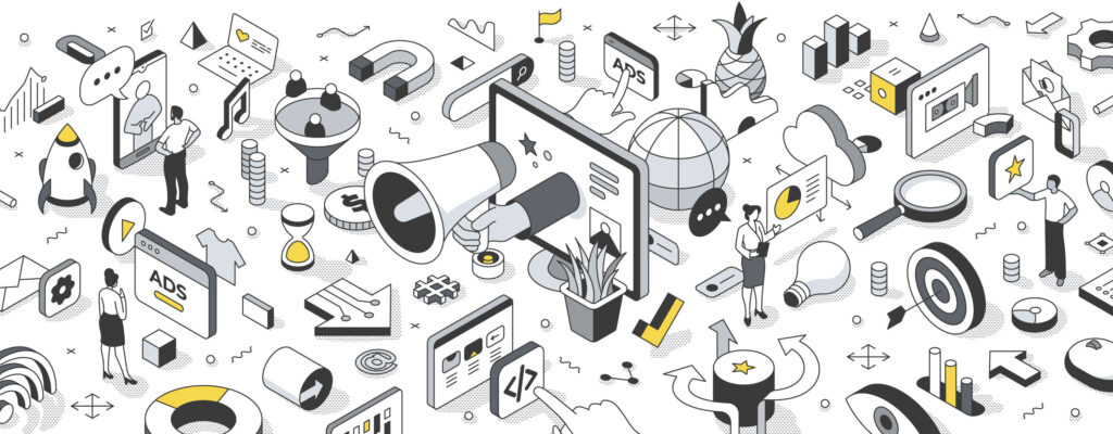 isometric image of digital marketers driving customer engagement