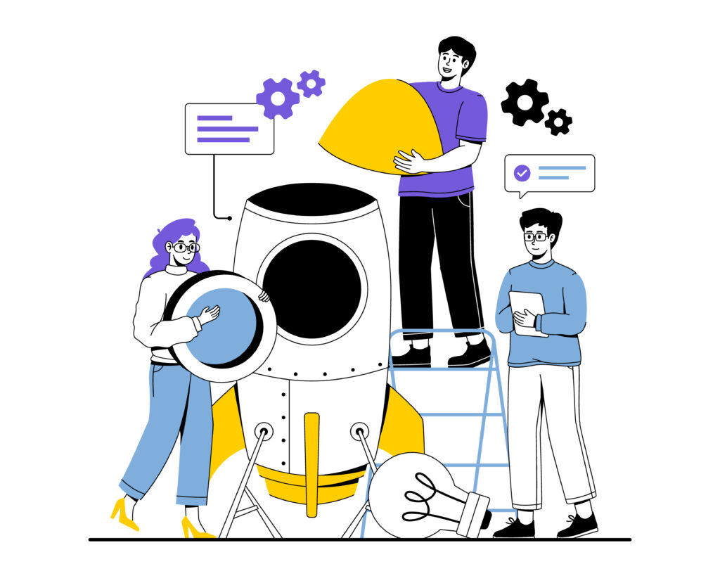 A representation of a team changing CRM by building a rocket