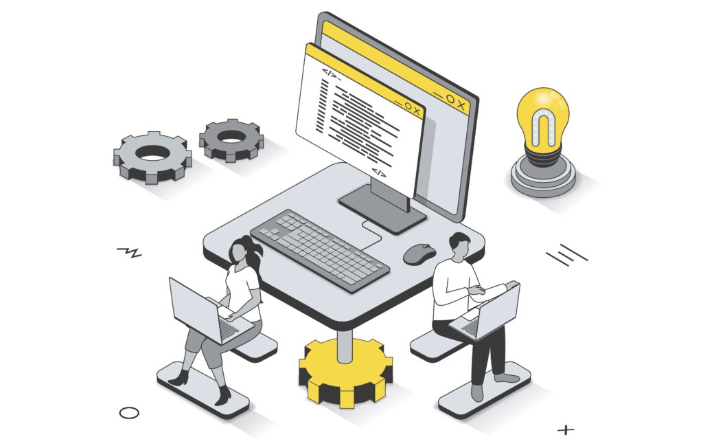 illustration of a team working on crm software development