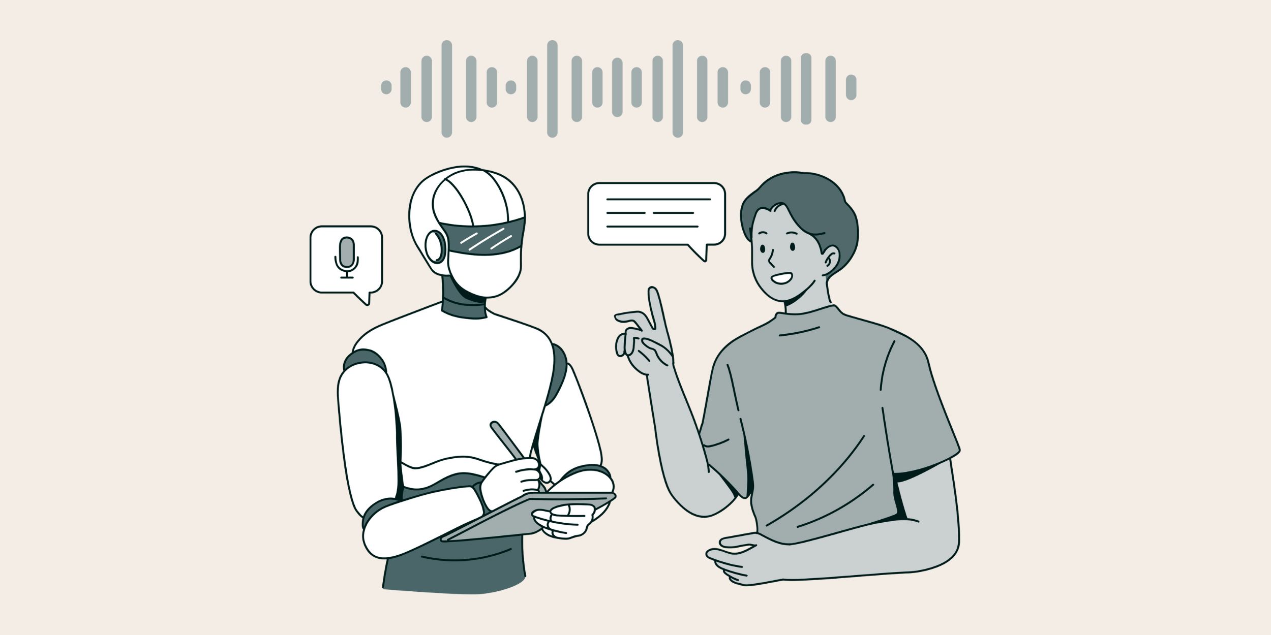 image of a human dictating information to a droid, representing an ai statement
