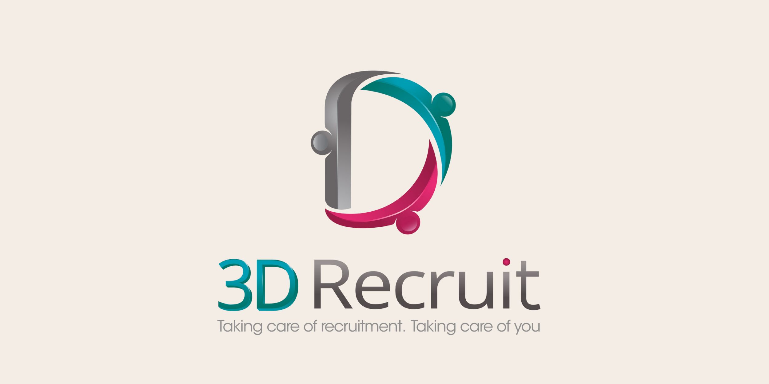 Image of the 3D Recruit logo again a cream coloured background