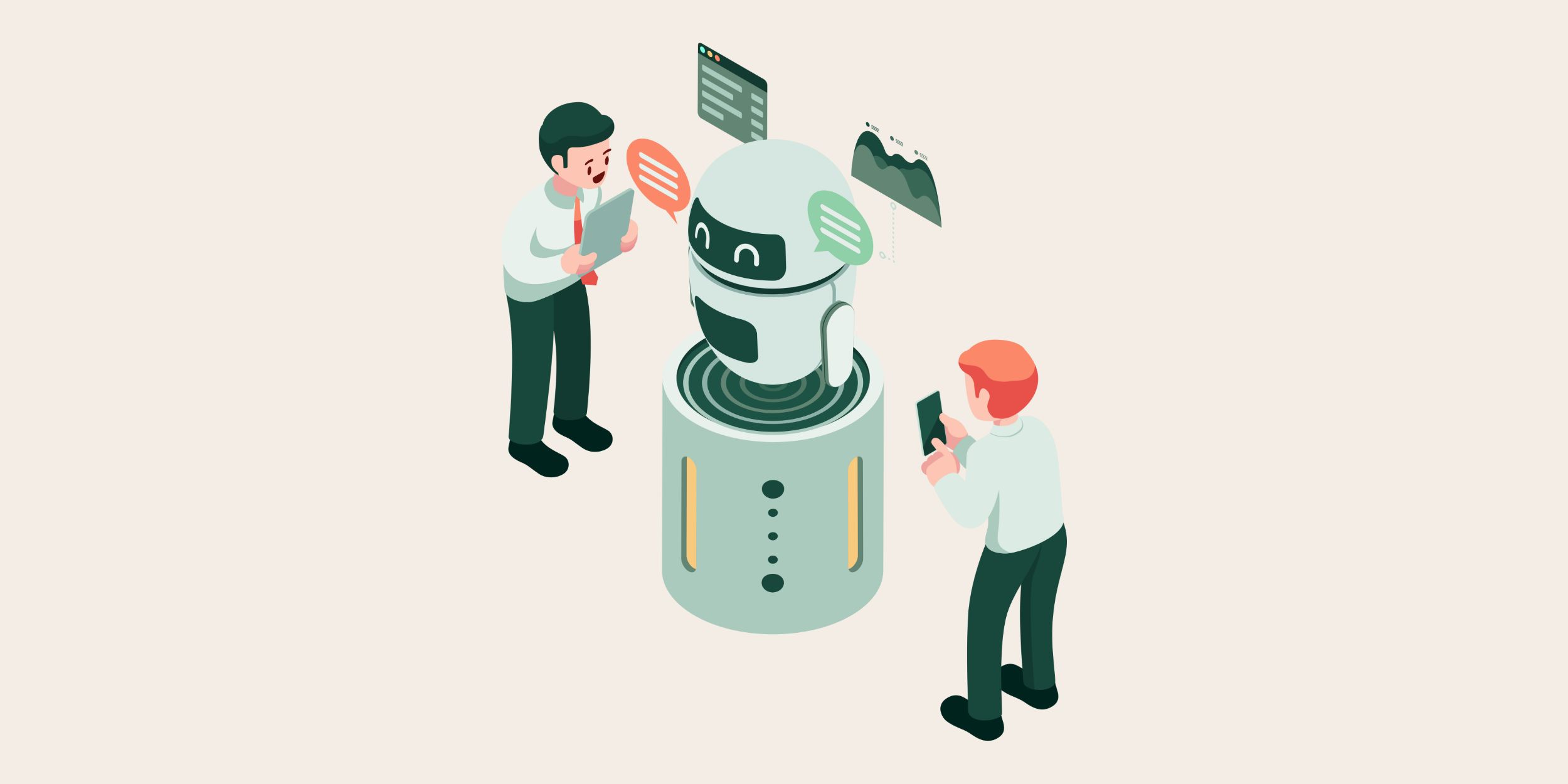 Two people examining a robot representing roi of Microsoft Copilot in Dynamics 365