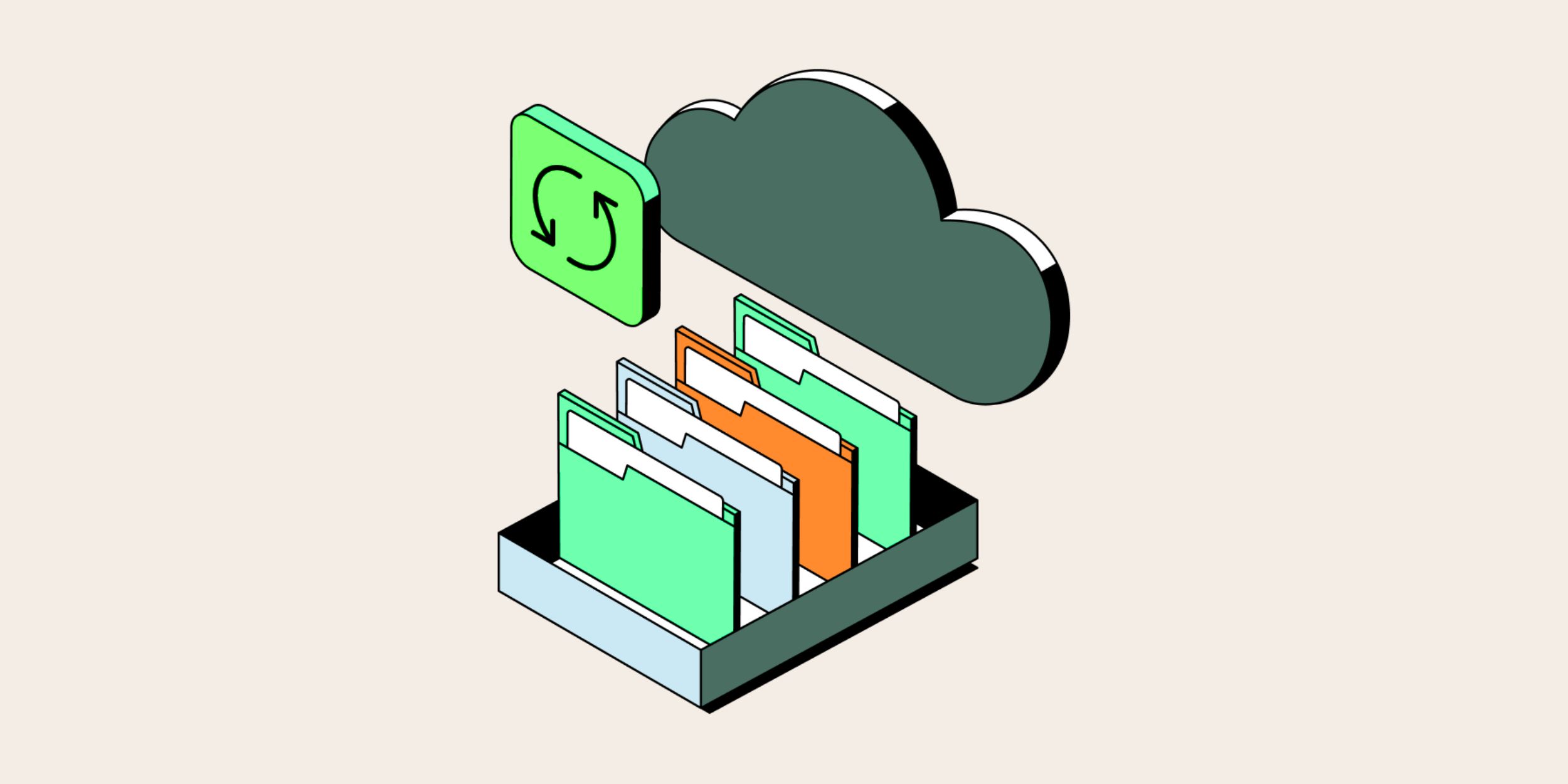 graphic of cloud storage icon and a folders representing integrating dynamics 365 and sharepoint