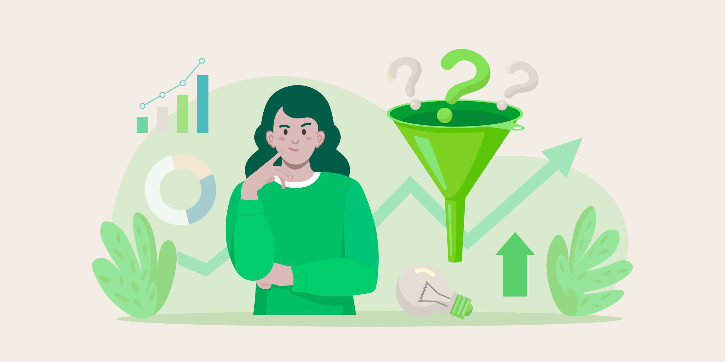 Salesperson thinking in front of an empty funnel and sales data representing Automated Pipeline Management in Dynamics 365