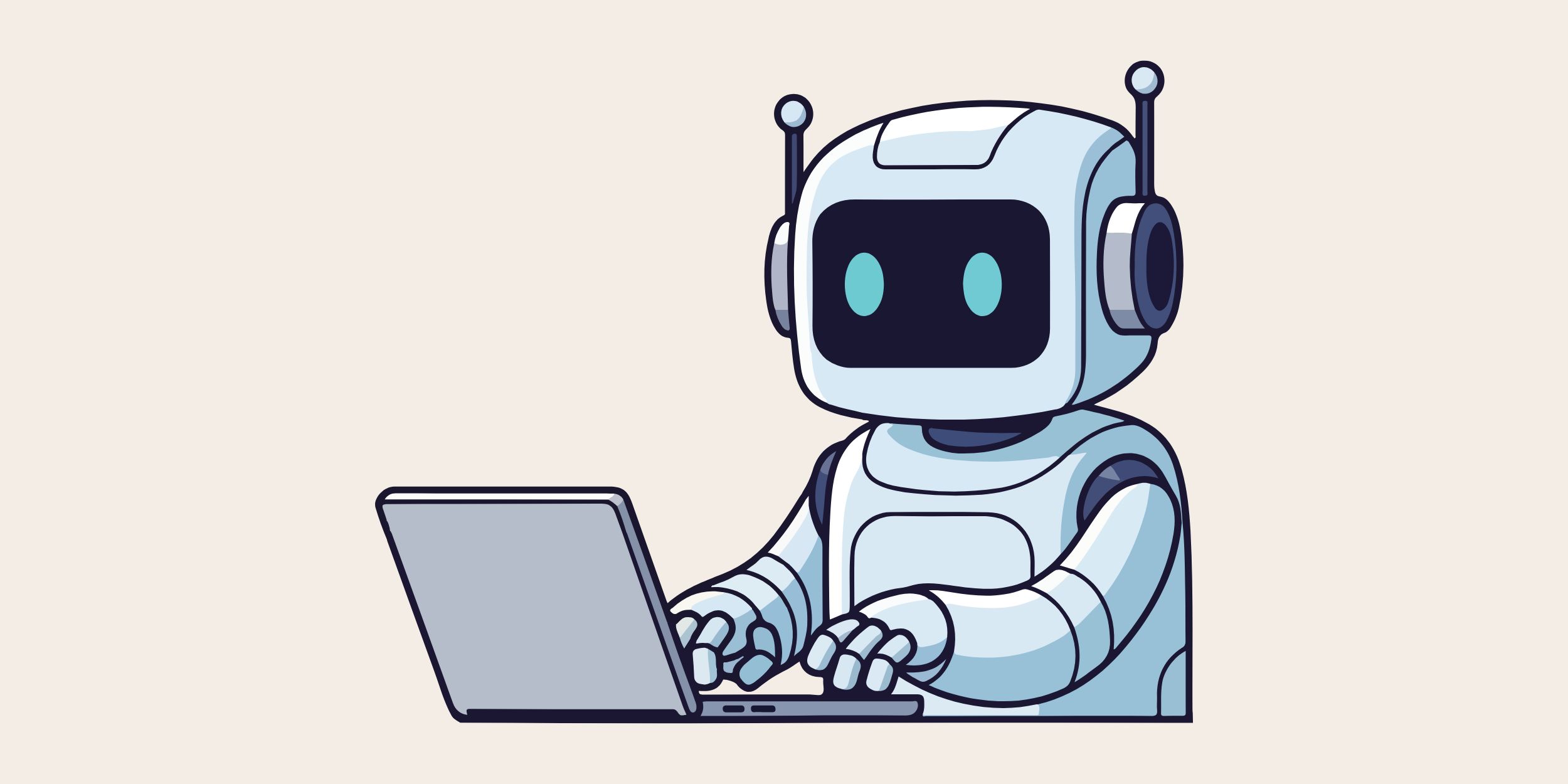 picutre of a robot working on a laptop representing ai readiness in crm