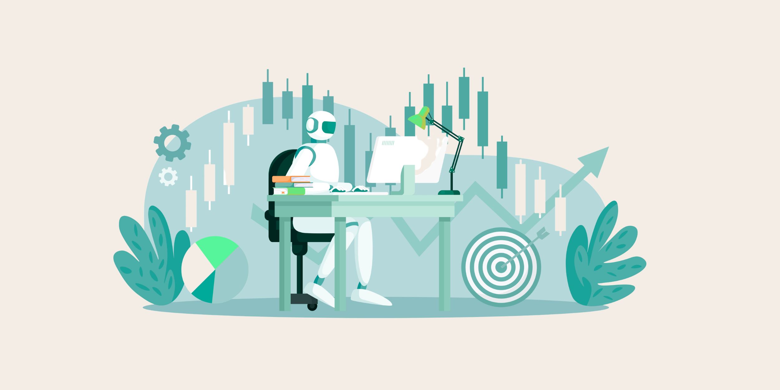 an image of a robot working at a desk to represent ai agents in business processes