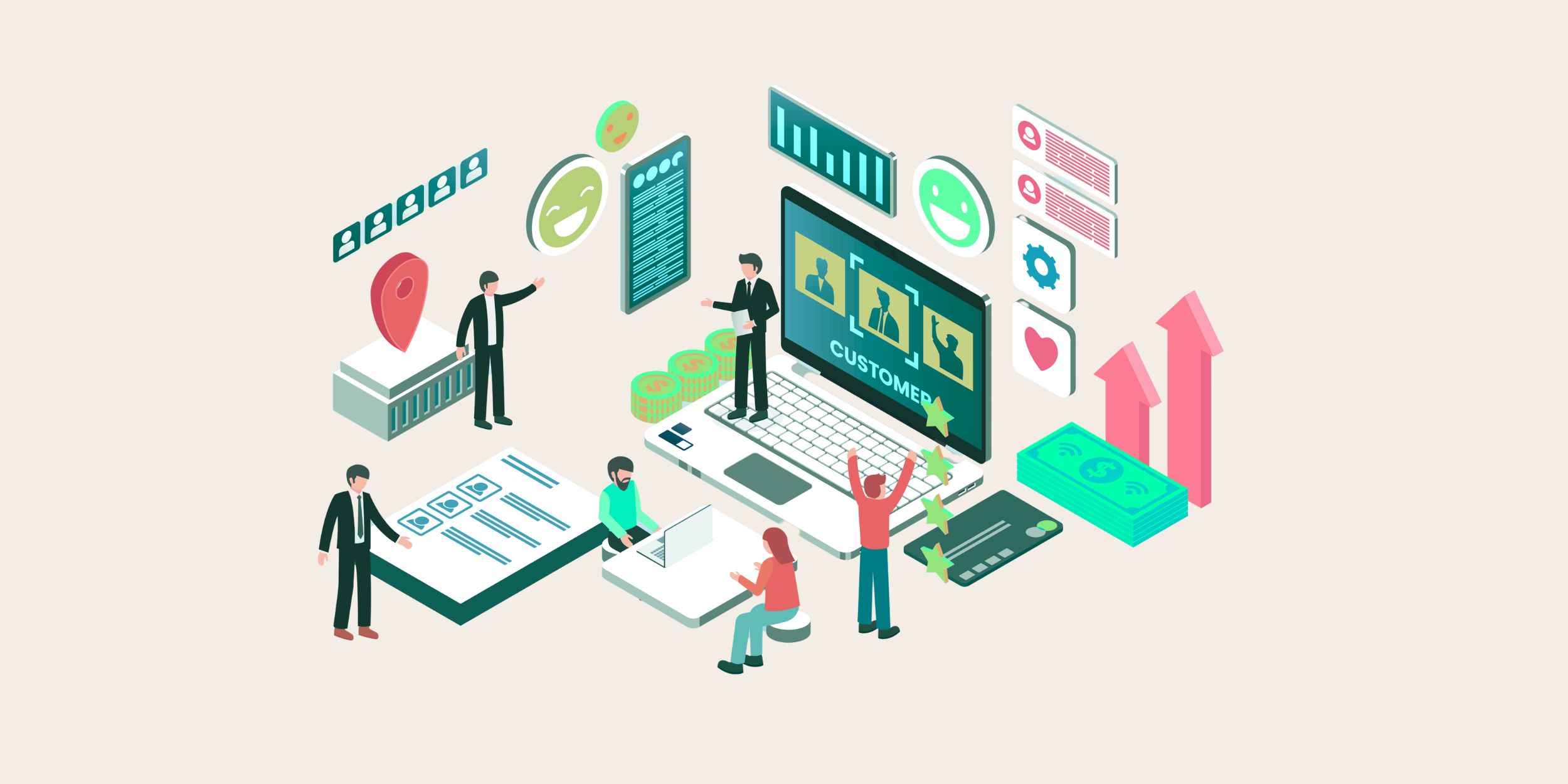 graphic of an abstraction of a team using a crm representing microsoft dynamics 365