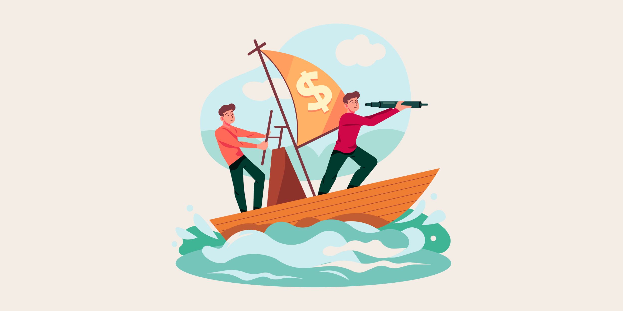 two office workers on a sail boat exploring representing crm implementation.