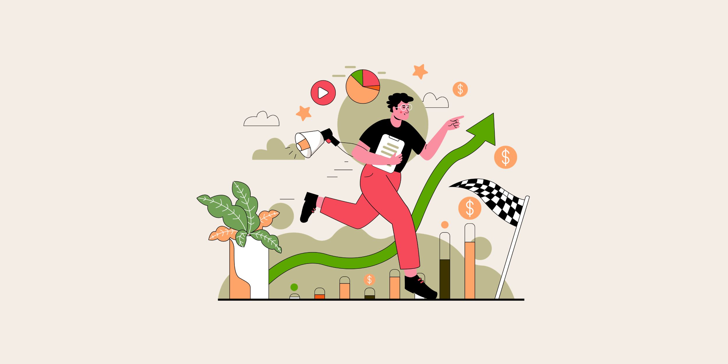 sales person running towards their sales target surrounded by data representing sales pipeline management crm