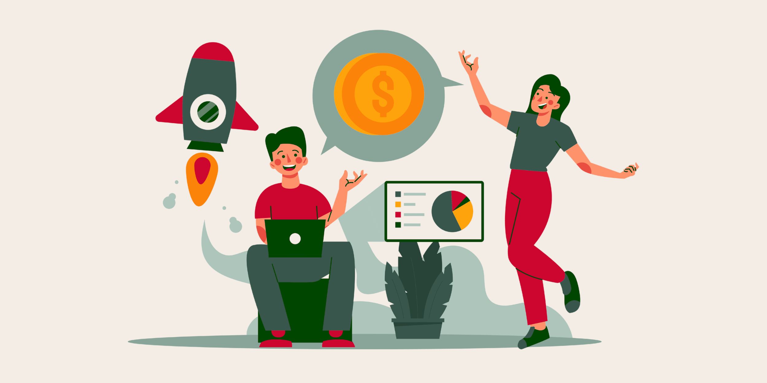graphic of male and female sales people excited about their sales pipeline growth representing sales pipeline management tips